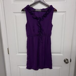 Criss Cross Purple Sleeveless Ruffle Dress Women's Large Tie Waist Office Work